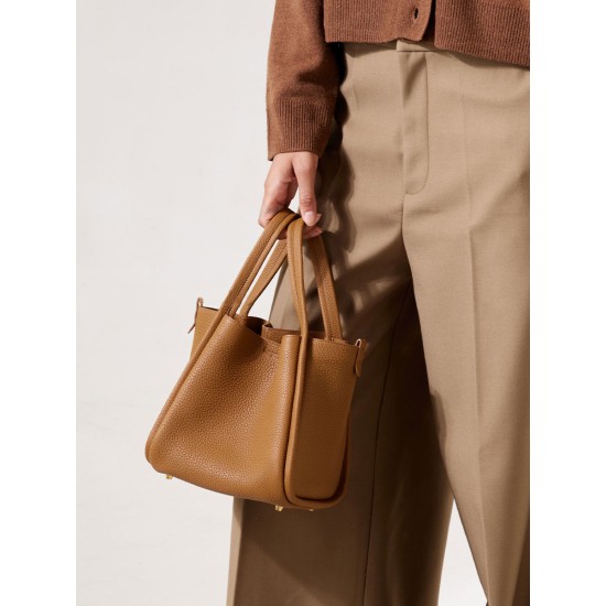 Basket layer cowhide hand-held bucket bag - Memoo.com